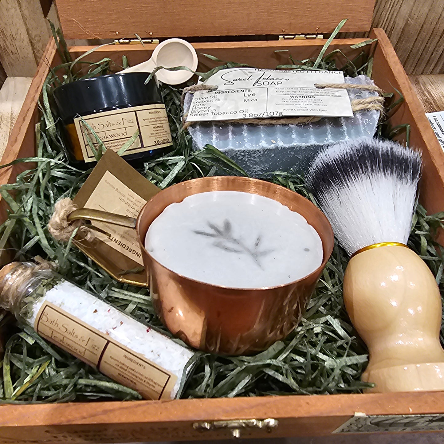 Men's Antique Wood Cigar Gift Box one of a kind with handmade items.