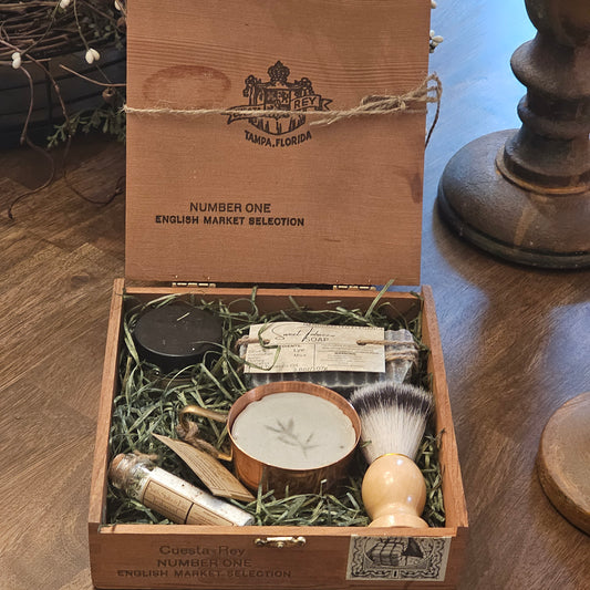 Men's Antique Wood Cigar Gift Box one of a kind with handmade items.